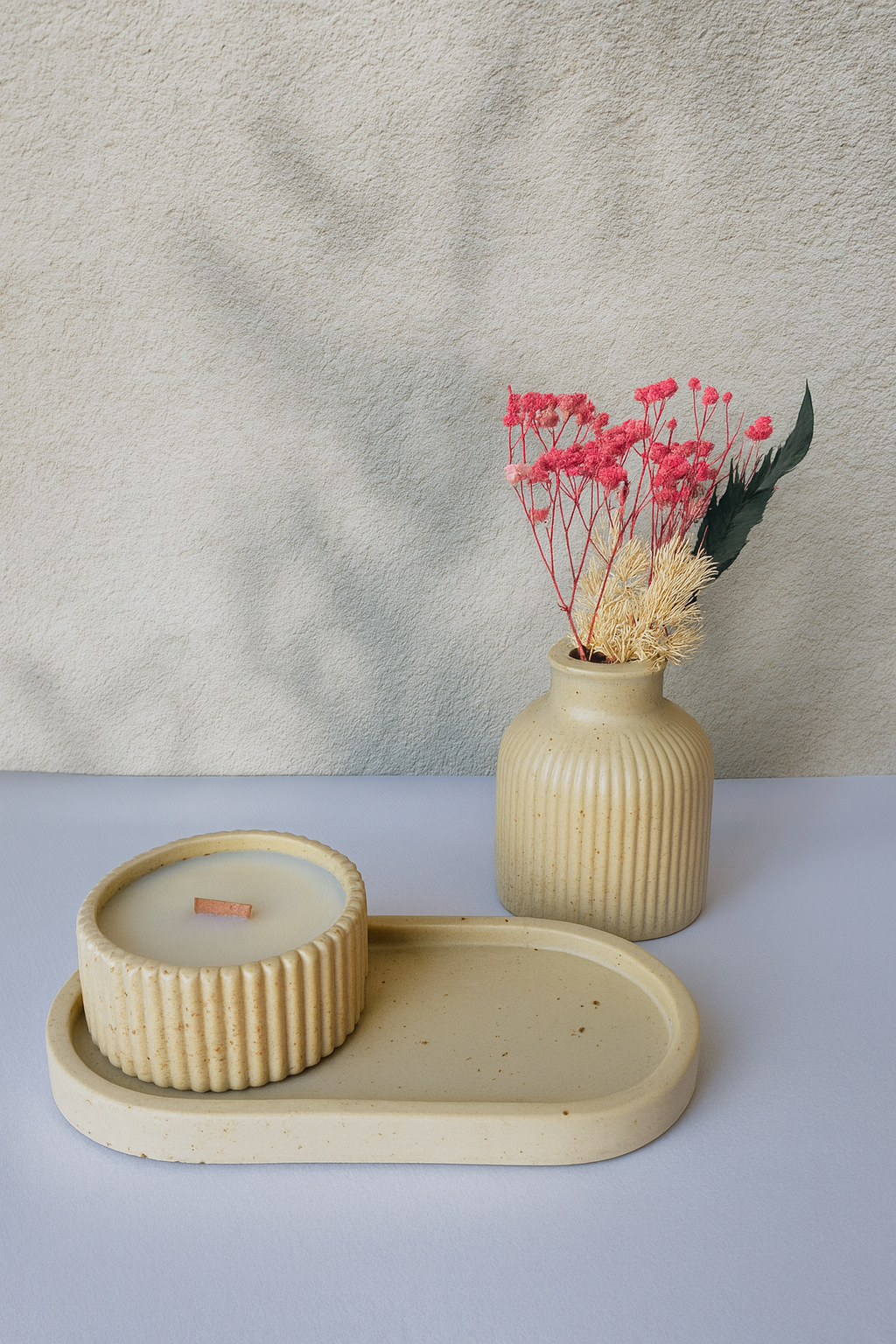 Zestaw Świeca sojowa, podstawek i wazon