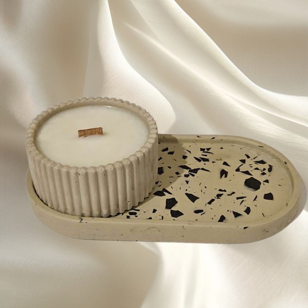 Podstawka terrazzo w zestawie ze świecą